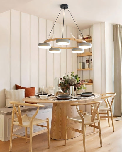 Ronde Hanglamp Met Vogels Houten Ring LED 65cm 72cm