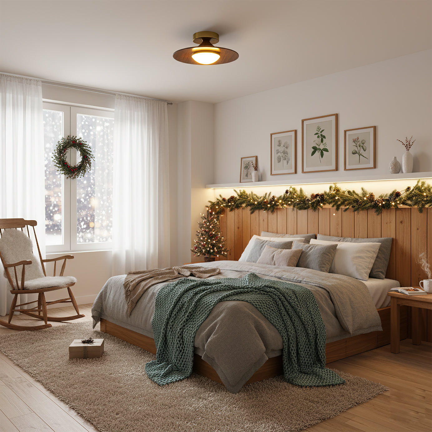 Moderne Plafondlamp met Metaal en Houtaccent – LED Lamp voor Keuken & Woonruimte
