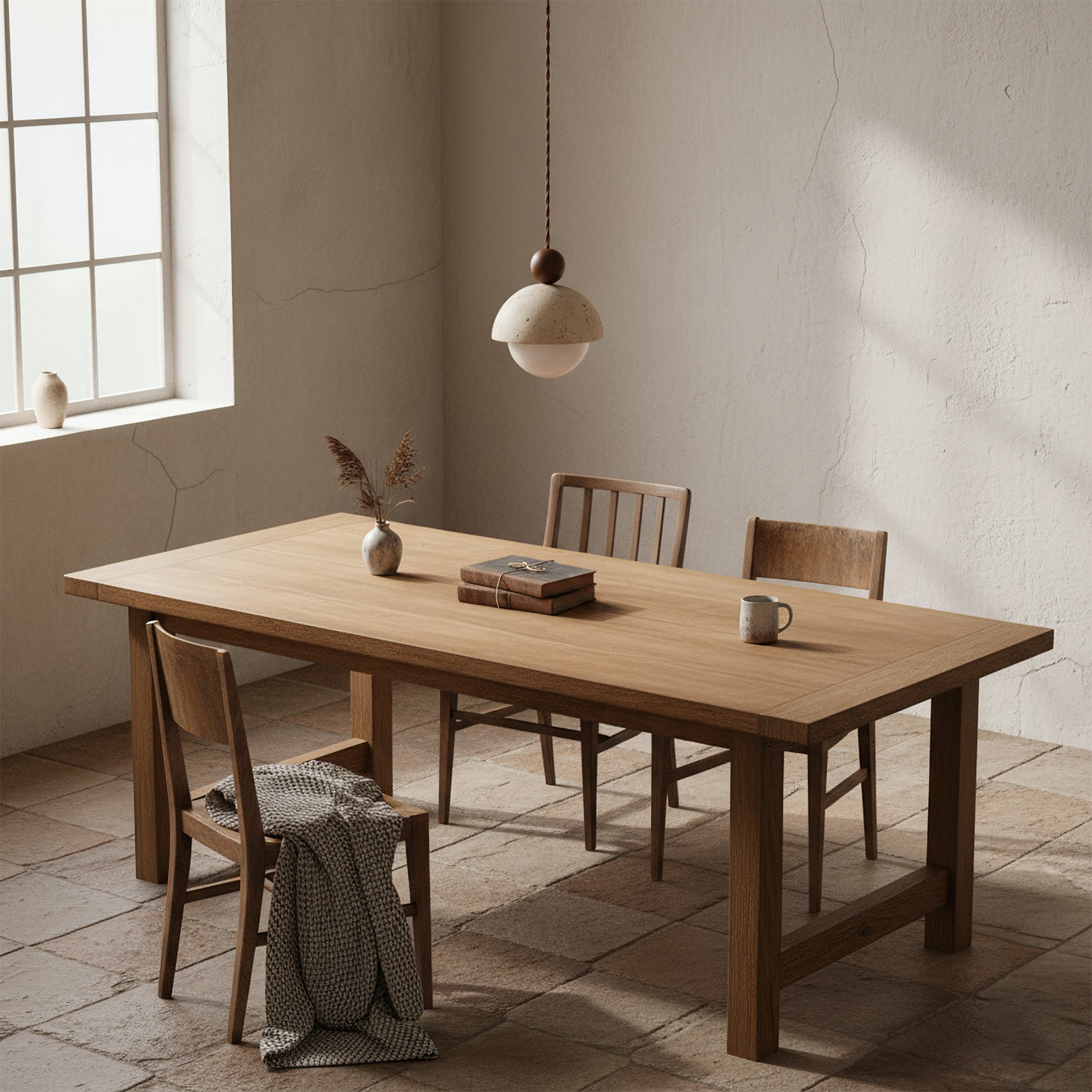 Design Hanglamp van Travertin en Glas – Moderne Verlichting met Warm Licht