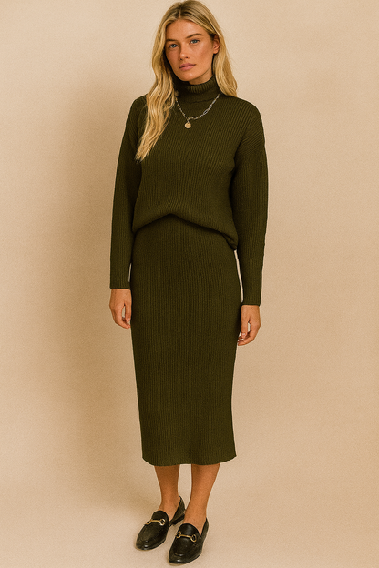 Dames Gebreide Set Rok en Trui Warm en Stijlvol