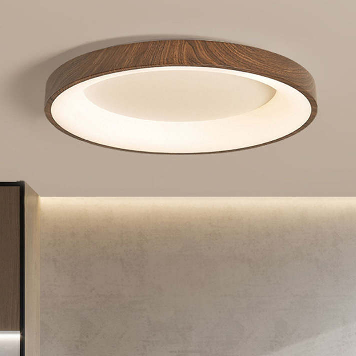 LED Plafondlamp Houtlook IJzer Acryl Rond Woonkamer Slaapkamer Hal Moderne Plafondlamp Scandinavisch Design Warm Licht