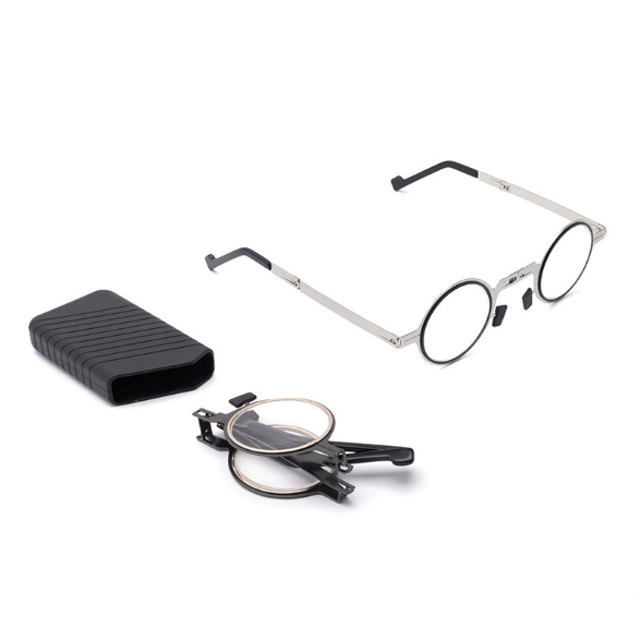 Vouwbare Leesbril met Blauwlichtfilter Titanium Rond en Vierkant Ultralicht Compact 19g Oogbescherming