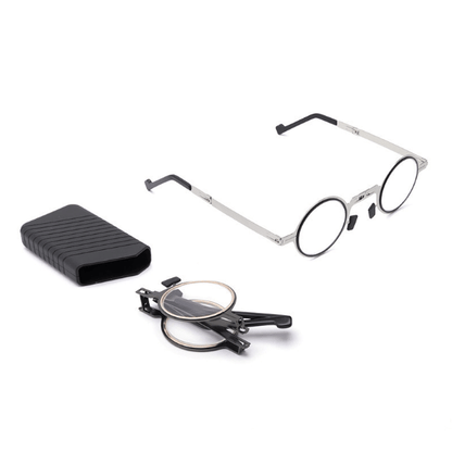 Vouwbare Leesbril met Blauwlichtfilter Titanium Rond en Vierkant Ultralicht Compact 19g Oogbescherming