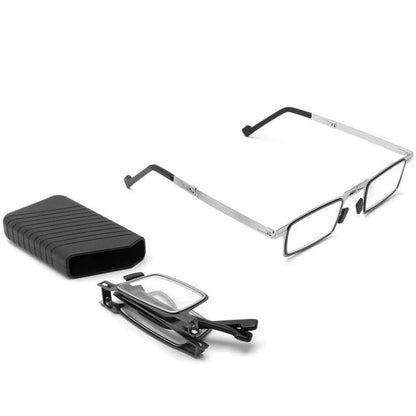 Vouwbare Leesbril met Blauwlichtfilter Titanium Rond en Vierkant Ultralicht Compact 19g Oogbescherming
