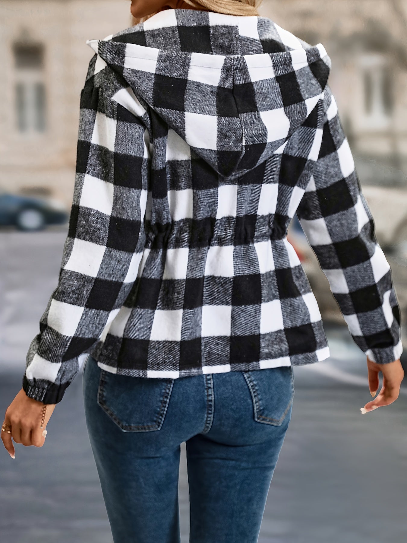 Dames Hoodie Warm Geruit Fleece Jas