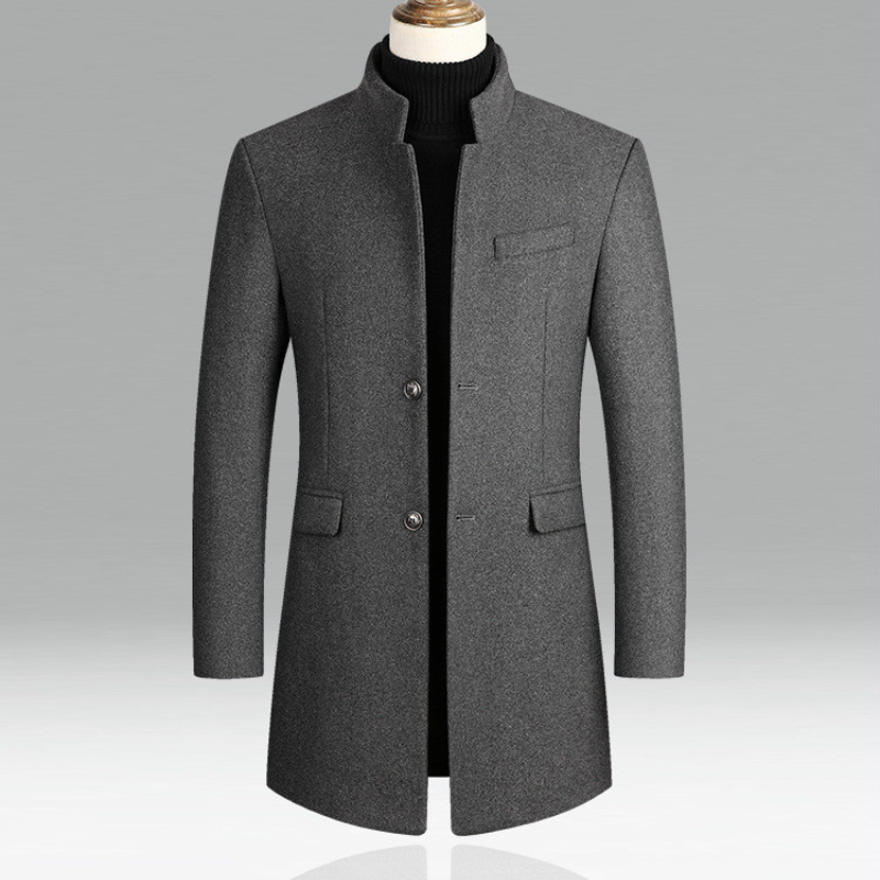 Heren Winterjas met Opstaande Kraag – Warme Wolmix Mantel