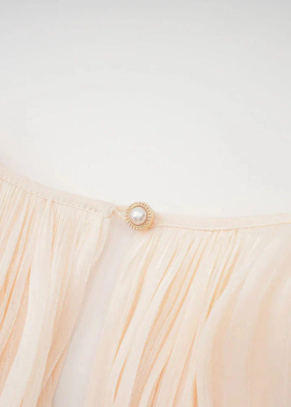 Kort Mini Jurk met Plooi en Parelknopen Champagne