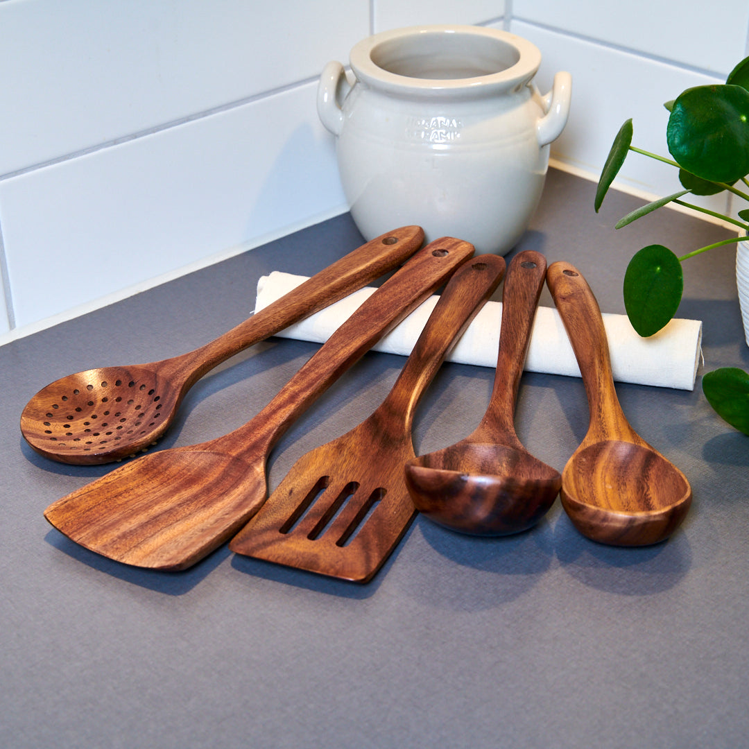 Keukengereedschap Walnouthout Naturlijk Set Spatel Lepel Kookgerei Houten Keuken Premium