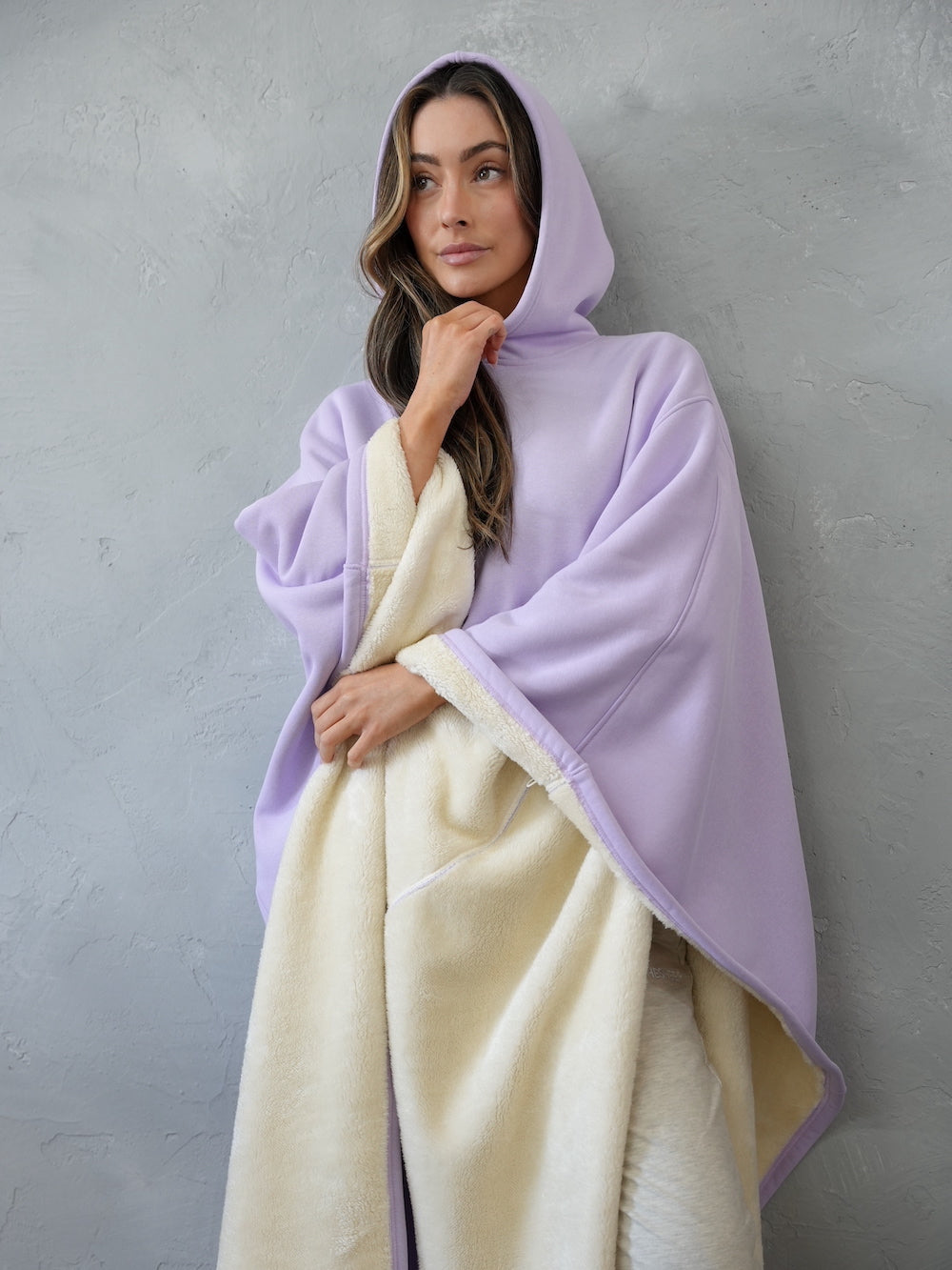 Fleece Poncho Warm en Zacht met Capuchon Luxe Kwaliteit