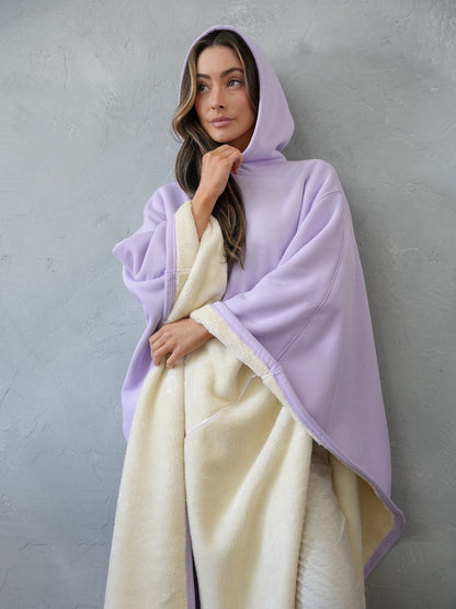 Fleece Poncho Warm en Zacht met Capuchon Luxe Kwaliteit