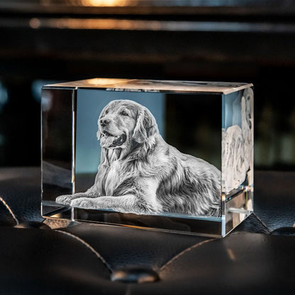 Gepersonaliseerd 2D/3D Kristal Gedenkkristal met Eigen Foto – Verlicht Herinneringsblok met Houten Voet