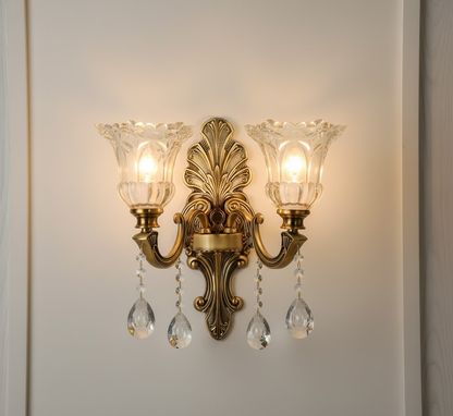 Vintage Wandlamp Goud Glas Dubbele Klassiek Warm Wit Licht Binnenwandlamp E14 Slaapkamer Woonkamer Hal Decoratief Verlichting Muurlamp