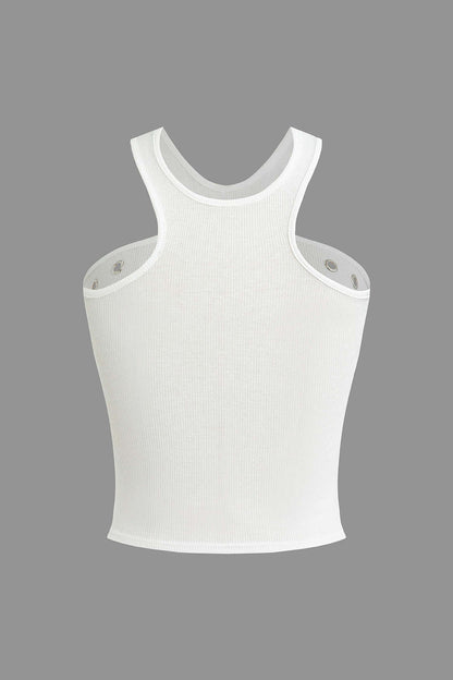 Vrouwelijke Tanktop met Cut-Outs en Nieten Zwart Wit