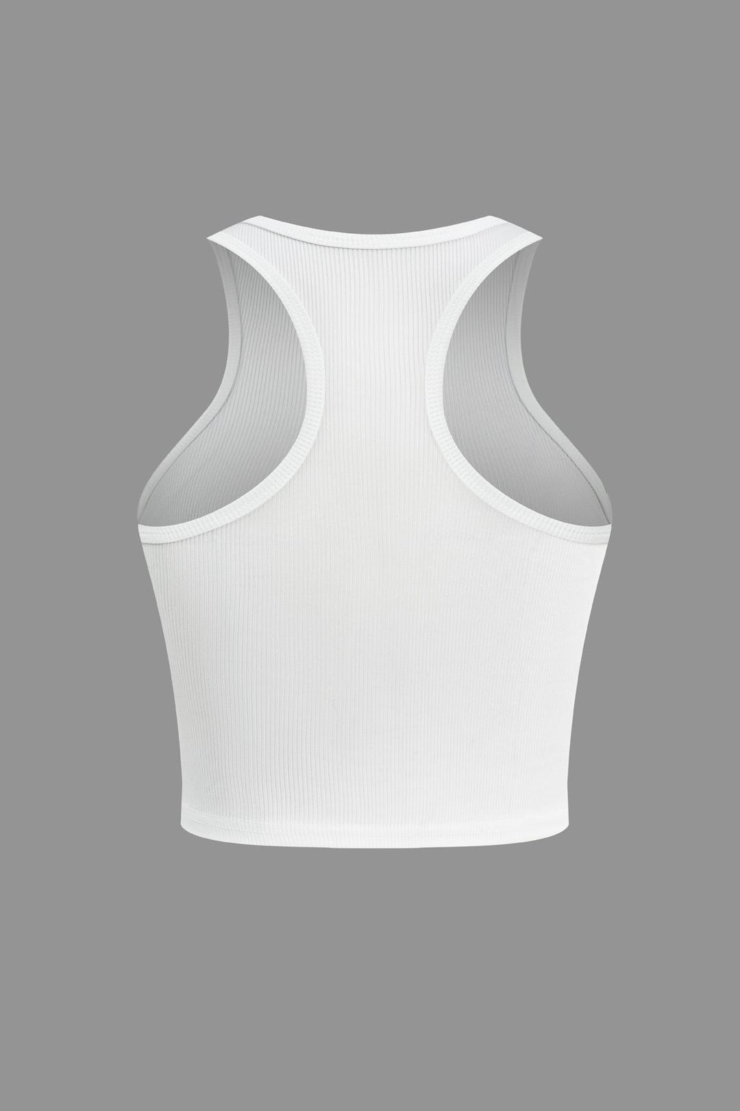 Witte Crop Top Vrouw Geribbeld Hoge Hals