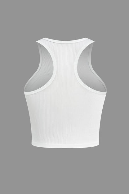 Witte Crop Top Vrouw Geribbeld Hoge Hals