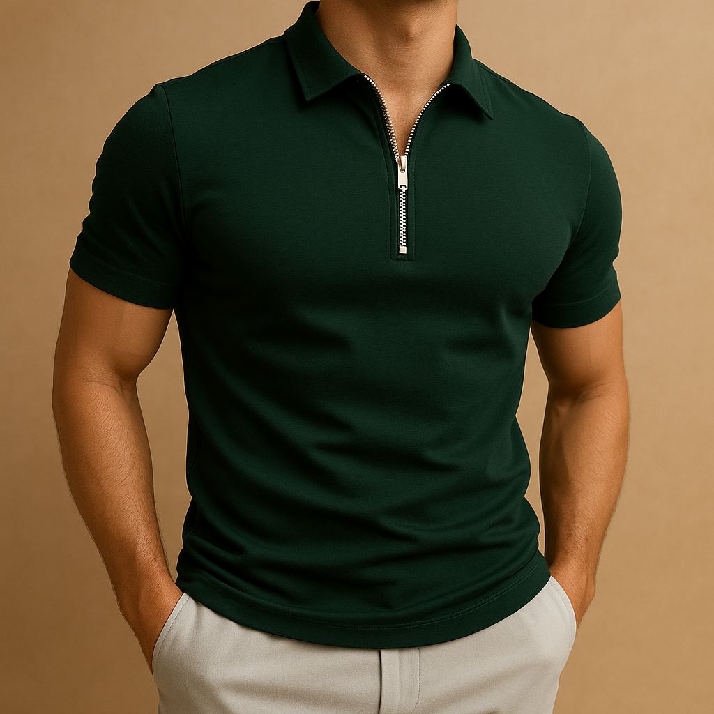 Heren Polo Slim Fit Ritssluiting Klassiek Design