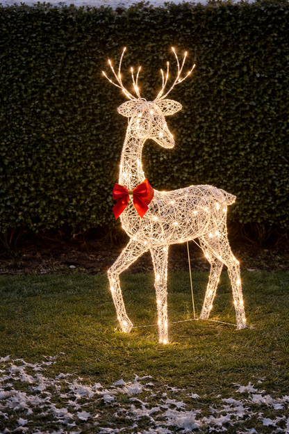 Verlichte Rendierenfamilie Decoratie Rotan Design Voor Tuin Gouden Finish Outdoor Kerstverlichting Set 3-Delig