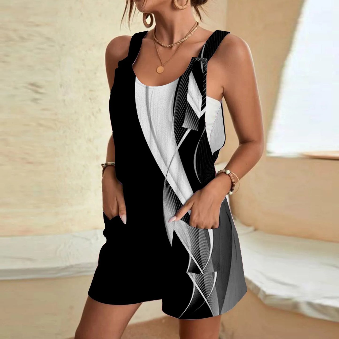 Dames Jumpsuit Met Zakken Stijlvolle Print Jurk