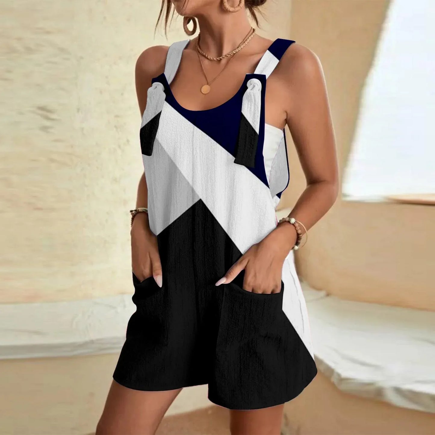 Dames Jumpsuit Met Zakken Stijlvolle Print Jurk