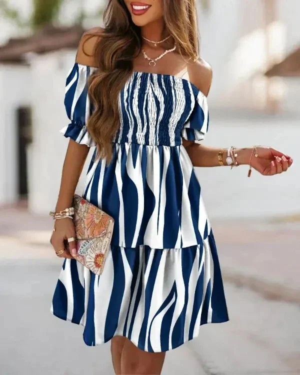 Dames Zomerjurk Korte Off Shoulder Jurk Bedrukt
