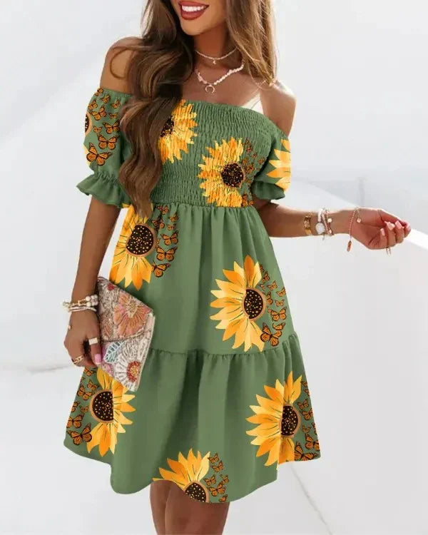 Dames Zomerjurk Korte Off Shoulder Jurk Bedrukt