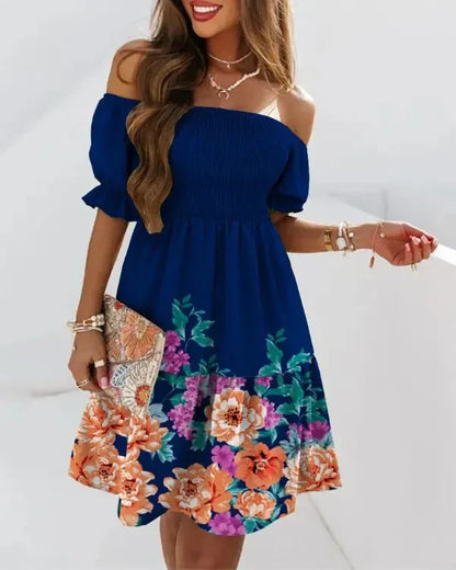 Dames Zomerjurk Korte Off Shoulder Jurk Bedrukt - StudioMarella