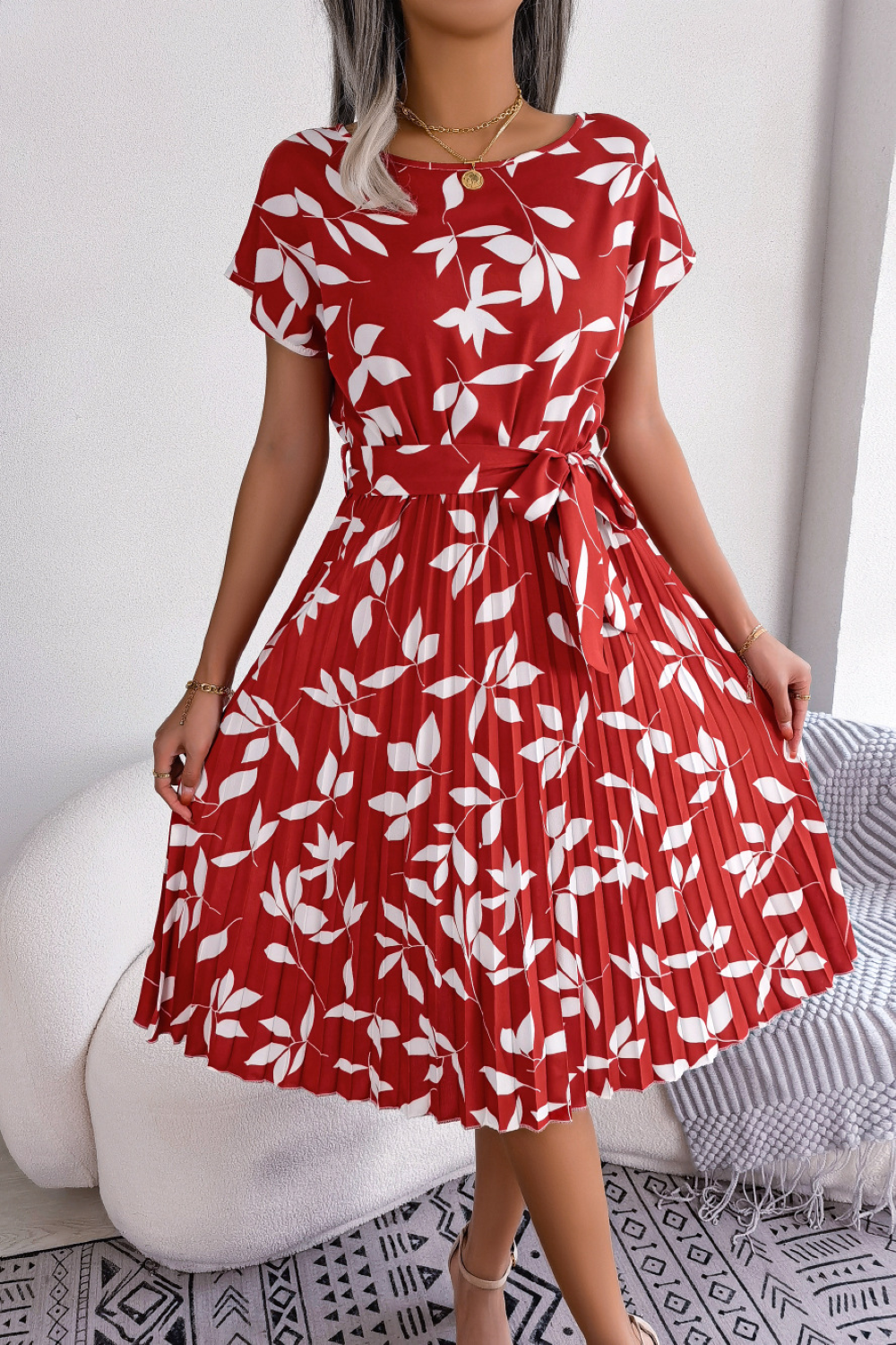 Dames Bladerenprint Midi Zomerjurk - Lissora