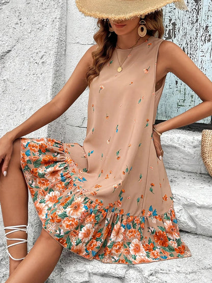 Dames Zomerjurk Bloemenprint Mini Jurk Mouwloos