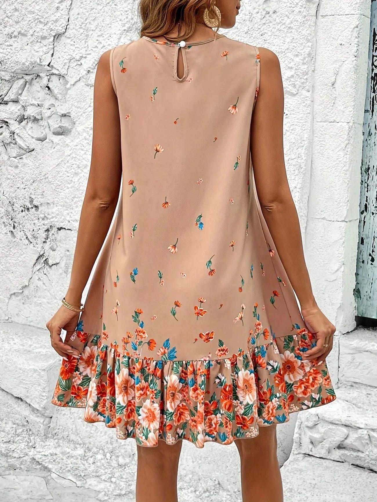 Dames Zomerjurk Bloemenprint Mini Jurk Mouwloos