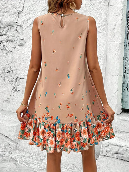 Dames Zomerjurk Bloemenprint Mini Jurk Mouwloos