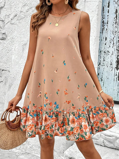 Dames Zomerjurk Bloemenprint Mini Jurk Mouwloos