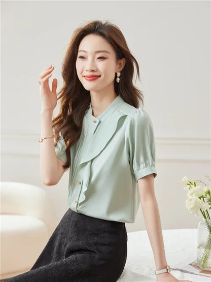 Vrouwen Blouse Zomerse Korte Mouw Lichtgewicht