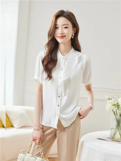 Vrouwen Blouse Zomerse Korte Mouw Lichtgewicht - StudioMarella