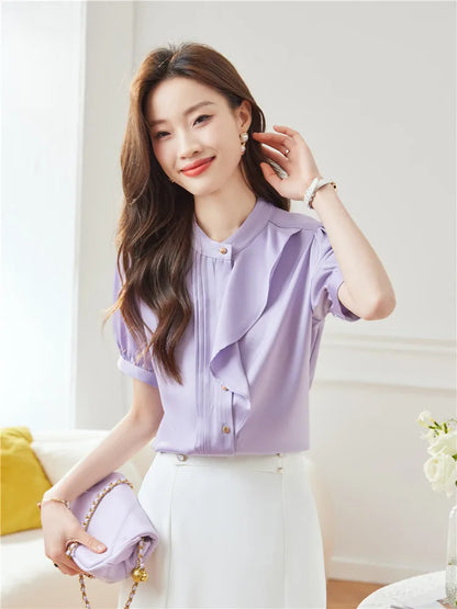 Vrouwen Blouse Zomerse Korte Mouw Lichtgewicht