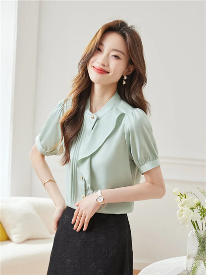 Vrouwen Blouse Zomerse Korte Mouw Lichtgewicht