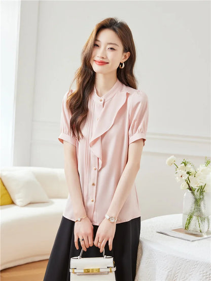 Vrouwen Blouse Zomerse Korte Mouw Lichtgewicht