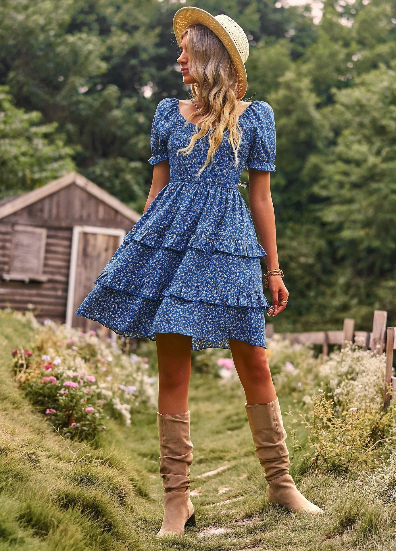 Dames Bohemian Bloemen Pofmouw Jurk - Sienna