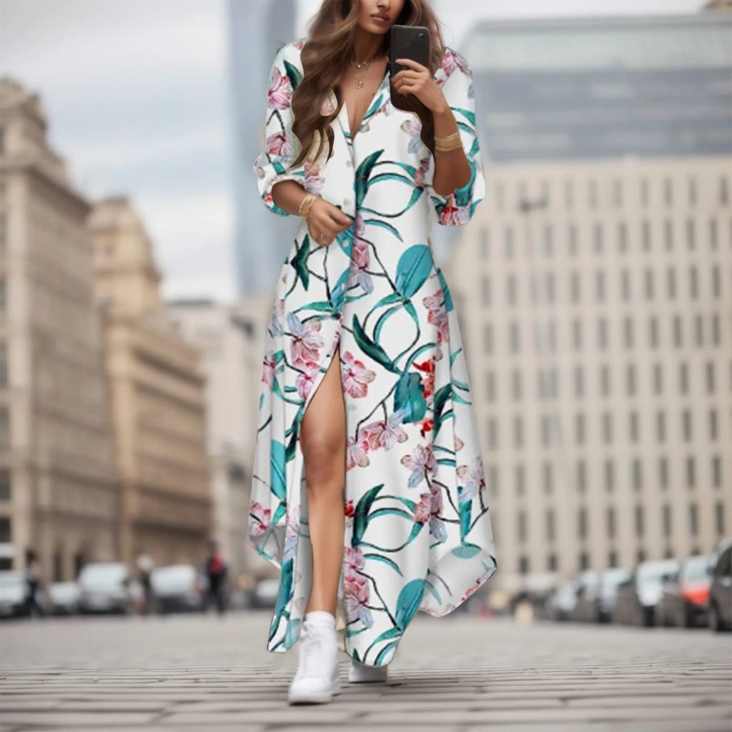 Maxi Jurk met Bloemenprint Zomerjurk Vrouw