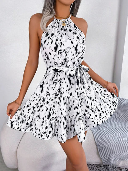 Luipaardprint Jurk Ruches Halterneck Zomerjurk