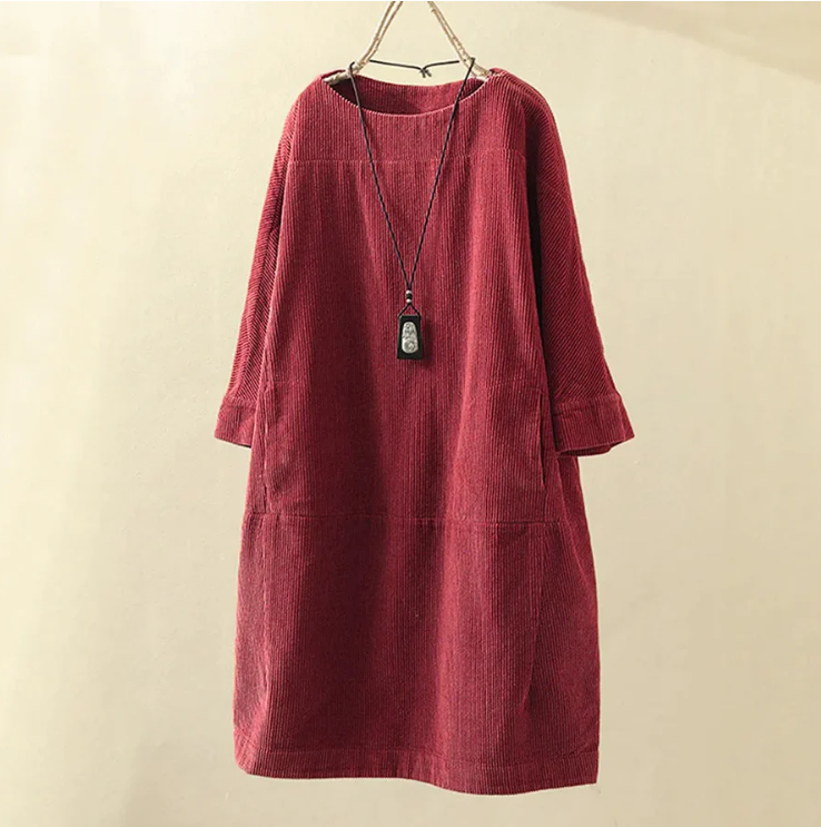 Dames Zomerjurk Rood Korte Mouw Comfortabel Ribfluweel - StudioMarella