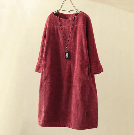 Dames Zomerjurk Rood Korte Mouw Comfortabel Ribfluweel - StudioMarella