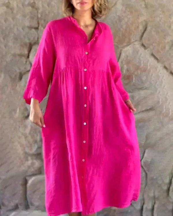 Dames Comfortabele Overhemd Midi Zomerjurk met Knopen - Emma