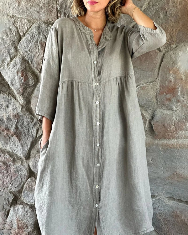 Dames Comfortabele Overhemd Midi Zomerjurk met Knopen - Emma