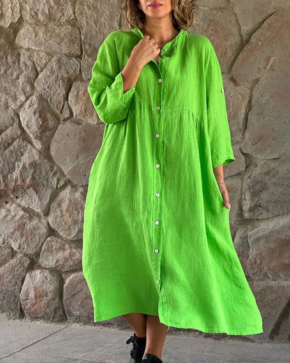 Dames Comfortabele Overhemd Midi Zomerjurk met Knopen - Emma