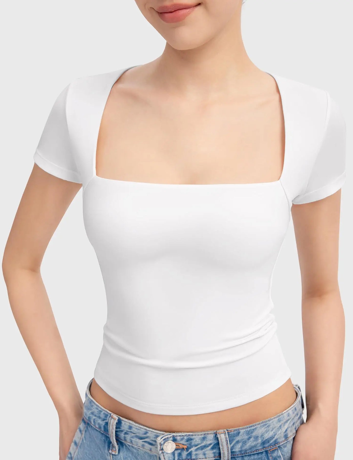 Vrouwelijke Slim-Fit T-Shirt Vierkant Hals Comfortabel
