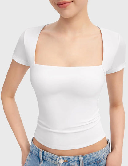 Vrouwelijke Slim-Fit T-Shirt Vierkant Hals Comfortabel