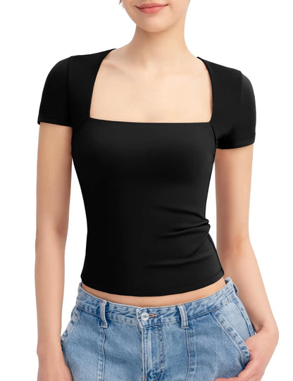 Vrouwelijke Slim-Fit T-Shirt Vierkant Hals Comfortabel