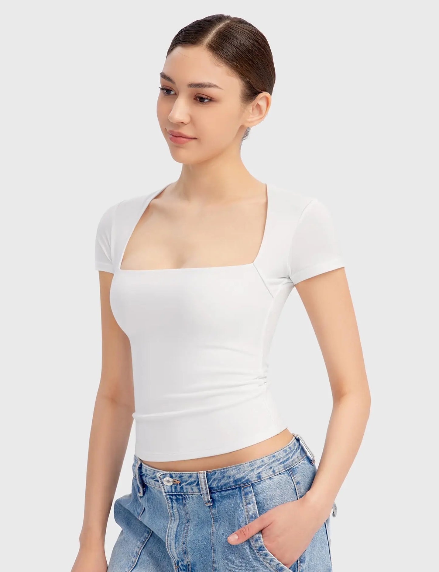 Vrouwelijke Slim-Fit T-Shirt Vierkant Hals Comfortabel