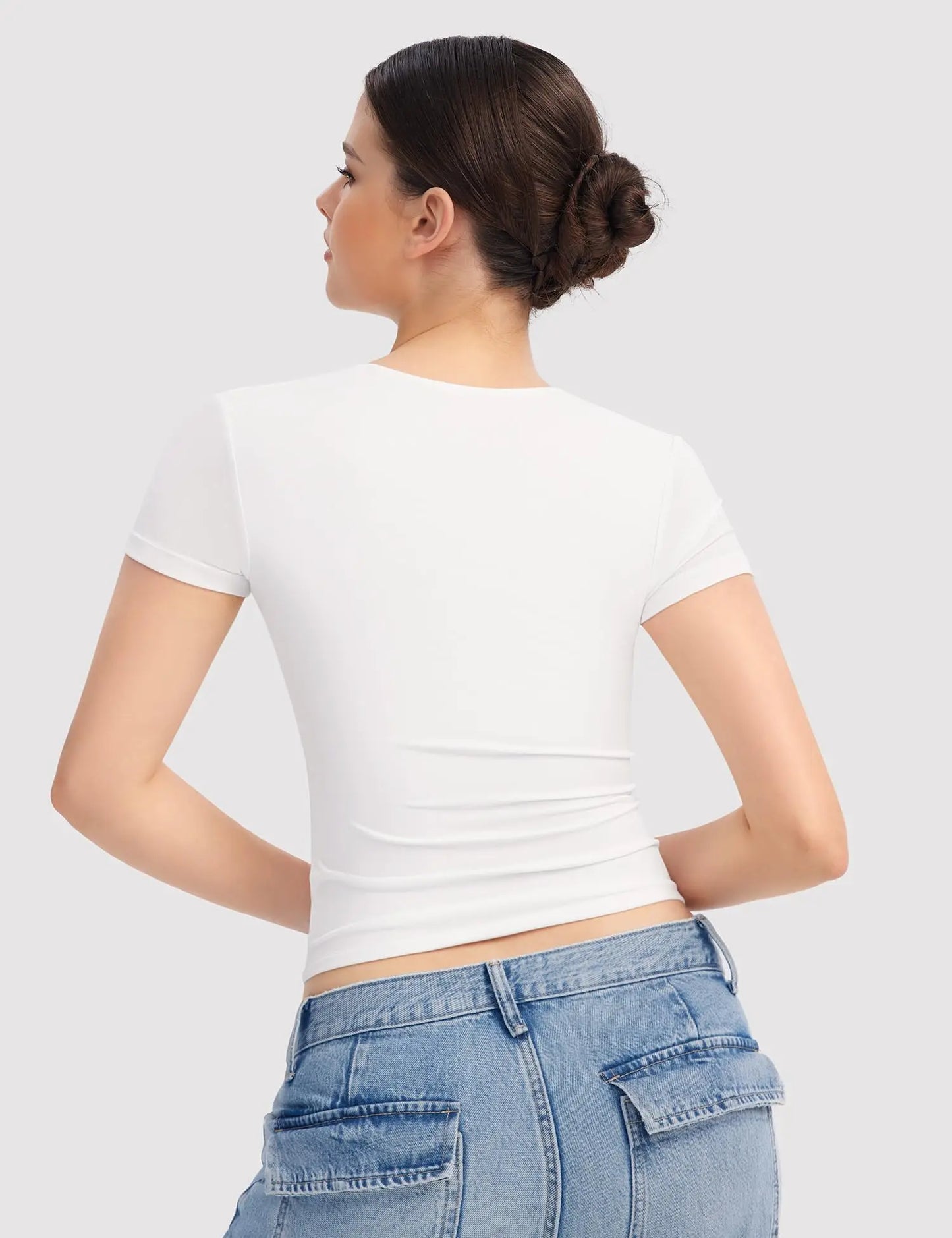 Vrouwelijke Slim-Fit T-Shirt Vierkant Hals Comfortabel