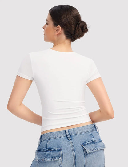 Vrouwelijke Slim-Fit T-Shirt Vierkant Hals Comfortabel